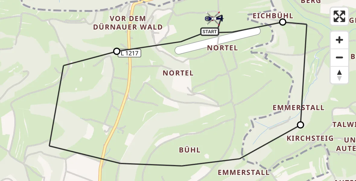 Flugroute Polizeihubschrauber Gruibingen-Nortel Flugplatz - Gruibingen-Nortel Flugplatz, 07 September 2026, 11:05