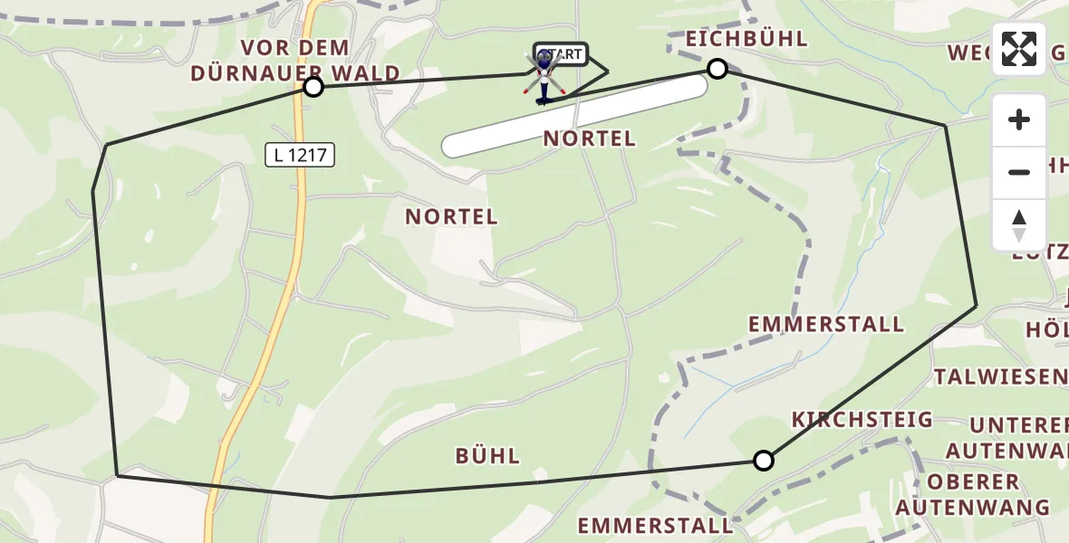 Flugroute Polizeihubschrauber Gruibingen-Nortel Flugplatz - Gruibingen-Nortel Flugplatz, 07 September 2026, 11:08
