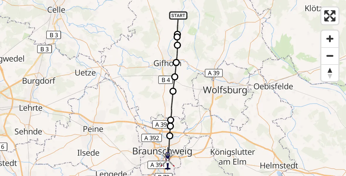 Flugroute Polizeihubschrauber Wahrenholz - Braunschweig, 07 September 2026, 11:10