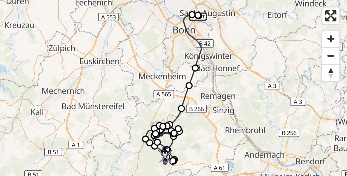 Flugroute Polizeihubschrauber Sankt Augustin - Kaltenborn, 07 September 2026, 11:11