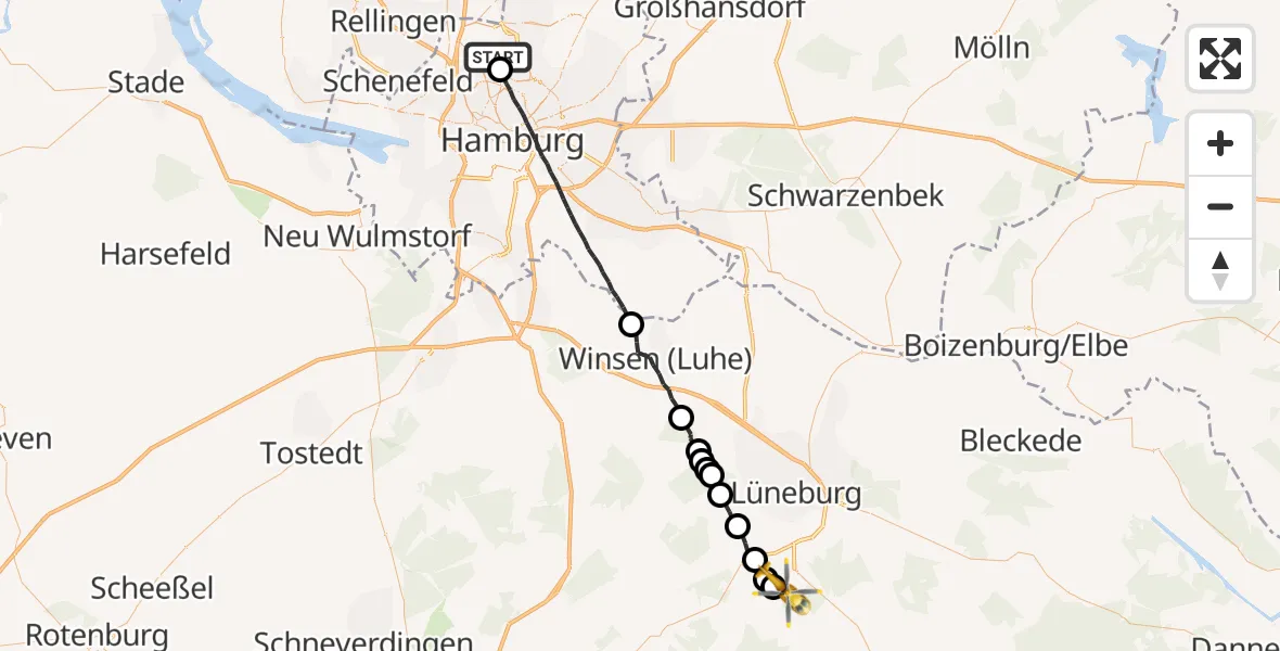 Flugroute Rettungshubschrauber Hamburg Helmut Schmidt Flughafen - Barnstedt, 07 September 2026, 11:12