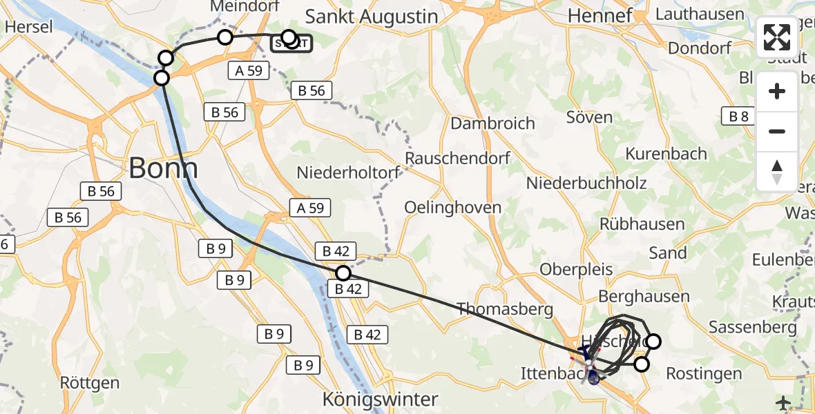 Flugroute Polizeihubschrauber Sankt Augustin - Königswinter, 07 September 2026, 11:13