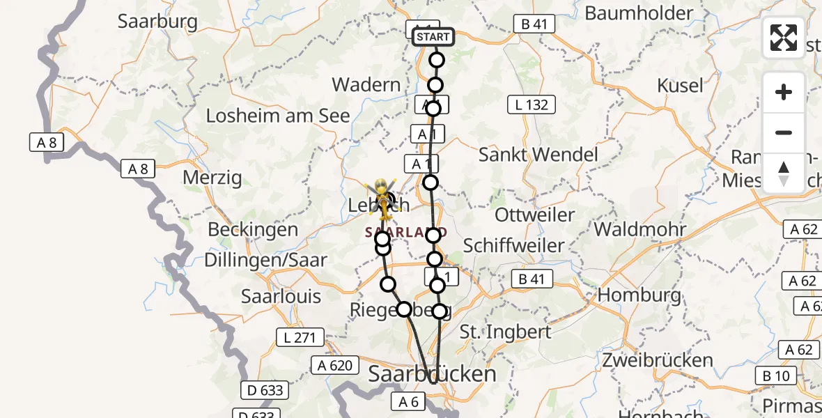 Flugroute Rettungshubschrauber Nonnweiler - Lebach, 07 September 2026, 11:14