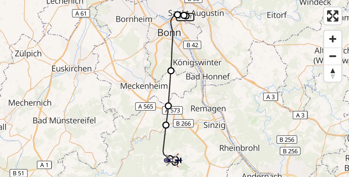 Flugroute Polizeihubschrauber Sankt Augustin - Schalkenbach, 07 September 2026, 11:15
