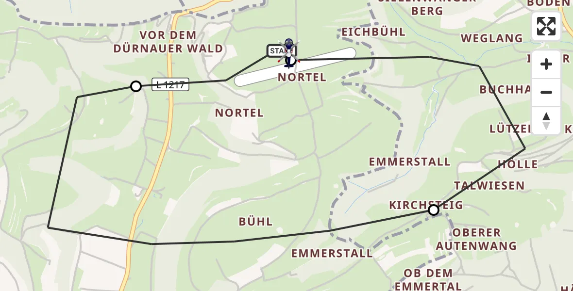 Flugroute Polizeihubschrauber Gruibingen-Nortel Flugplatz - Gruibingen-Nortel Flugplatz, 07 September 2026, 11:16