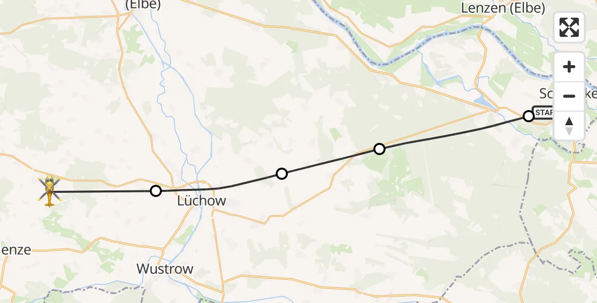 Flugroute Rettungshubschrauber Schnackenburg - Waddeweitz, 07 September 2026, 11:22