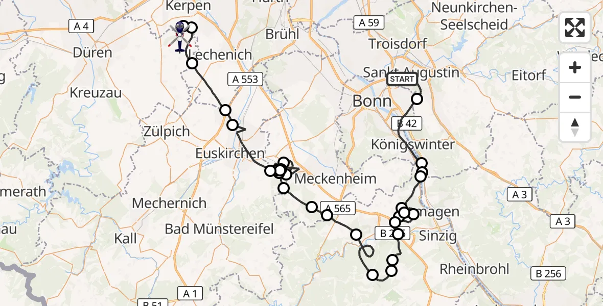 Flugroute Polizeihubschrauber Sankt Augustin - Nörvenich, 07 September 2026, 11:23