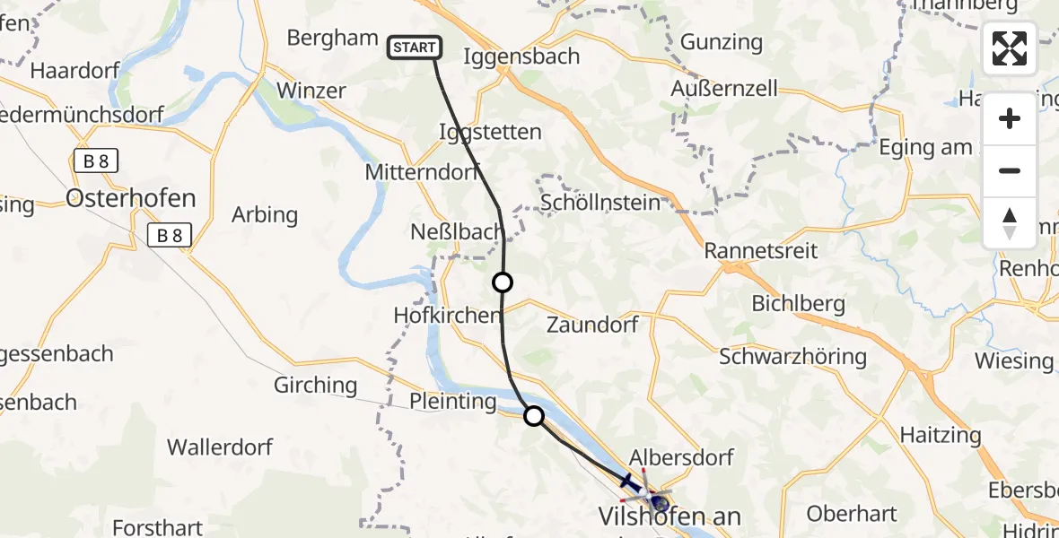 Flugroute Polizeihubschrauber Winzer - Vilshofen an der Donau, 07 September 2026, 11:23