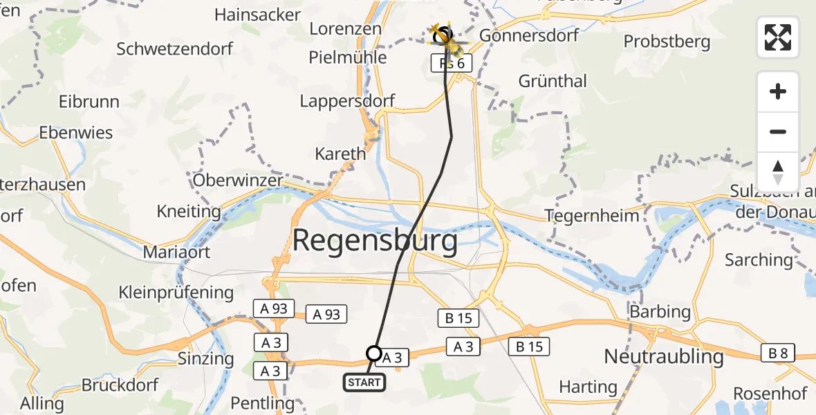 Flugroute Rettungshubschrauber DRF Air Rescue Station Regensburg / Regensburg University Hospital - Regensburg, 07 September 2026, 11:23