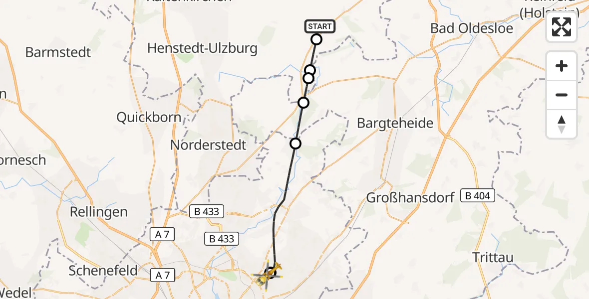 Flugroute Rettungshubschrauber Itzstedt - Hamburg Military Hospital, 07 September 2026, 11:27