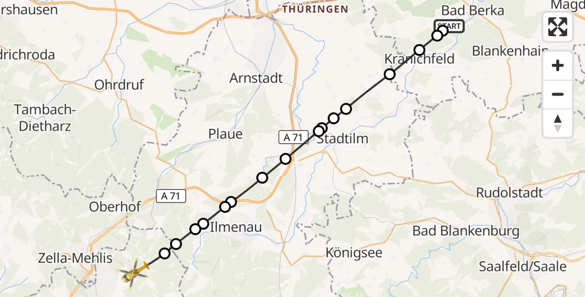 Flugroute Rettungshubschrauber Bad Berka - Suhl, 07 September 2026, 11:28