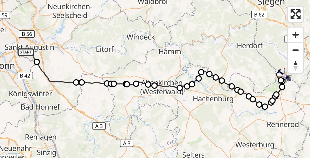 Flugroute Polizeihubschrauber Sankt Augustin - Siegerland Flughafen, 07 September 2026, 11:28