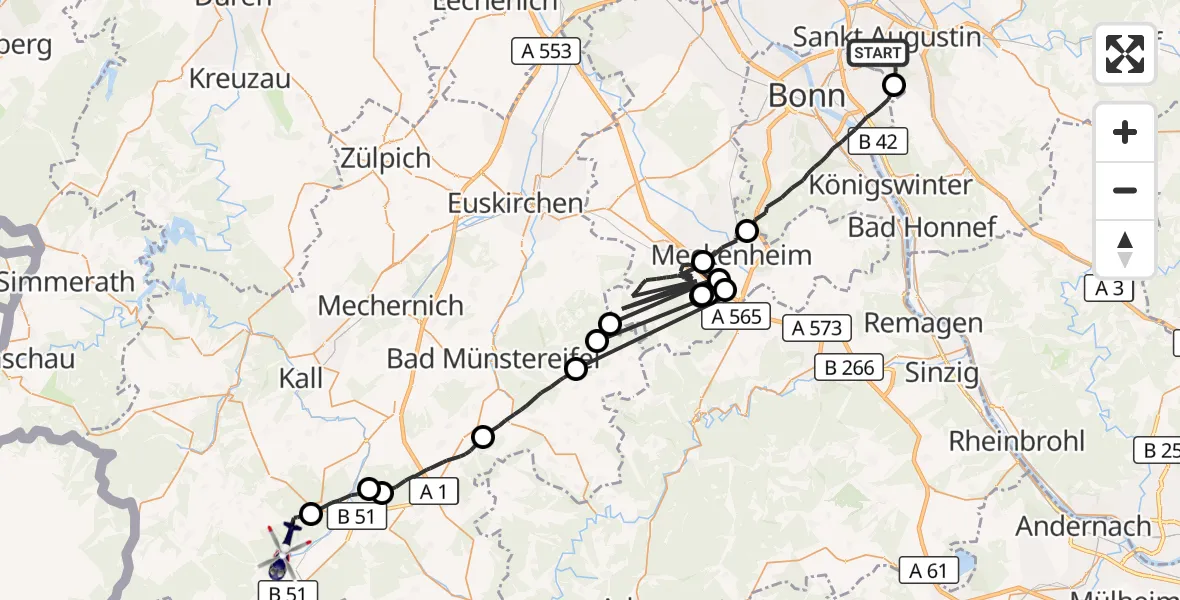 Flugroute Polizeihubschrauber Sankt Augustin - Dahlem, 07 September 2026, 11:32