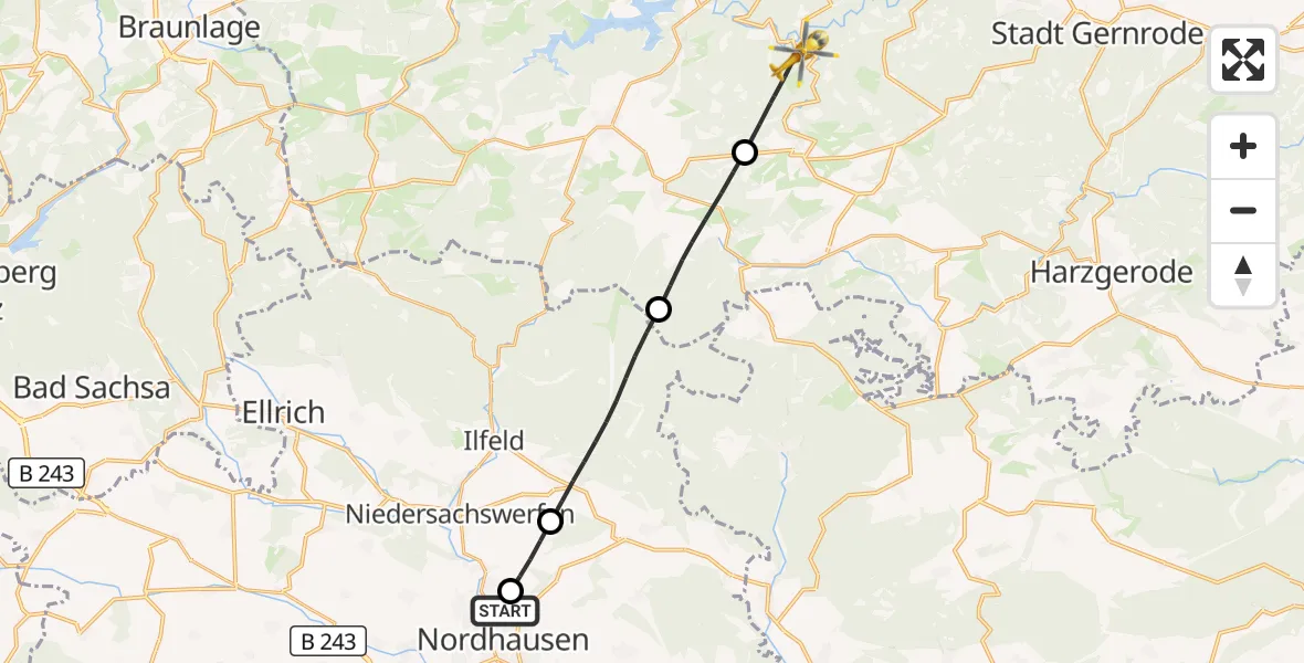 Flugroute Rettungshubschrauber Südharz Hospital Nordhausen - Thale, 07 September 2026, 11:34