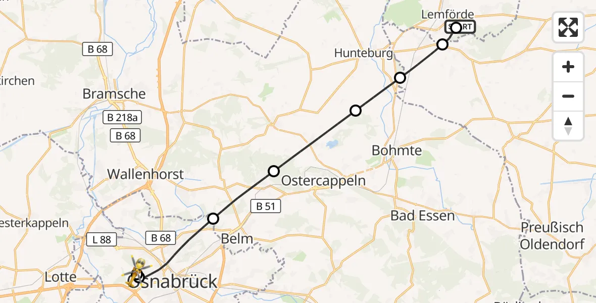 Flugroute Ambulanzhubschrauber Quernheim - Osnabrück Hospital, 07 September 2026, 11:37