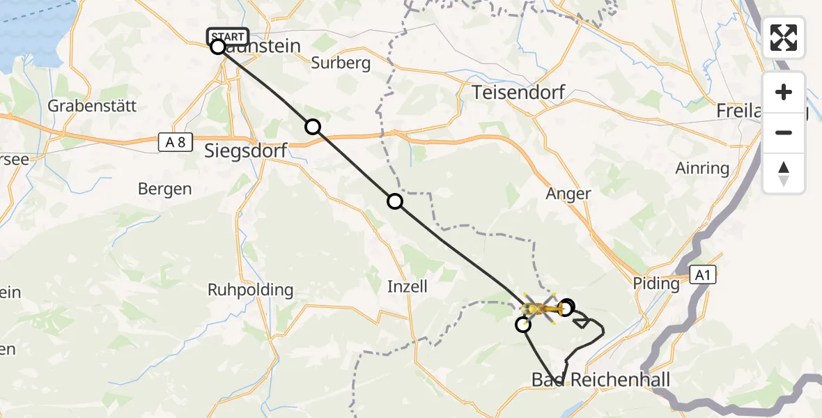 Flugroute Rettungshubschrauber Traunstein Hospital - Bad Reichenhall, 07 September 2026, 11:40