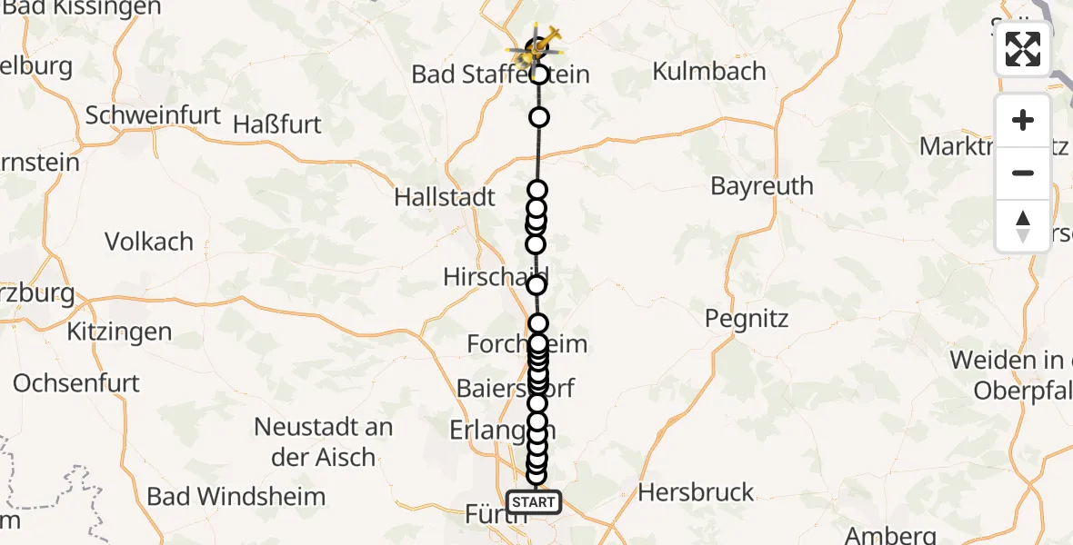 Flugroute Ambulanzhubschrauber Flughafen Nuremberg - Regiomed Hospital Lichtenfels, 07 September 2026, 11:41