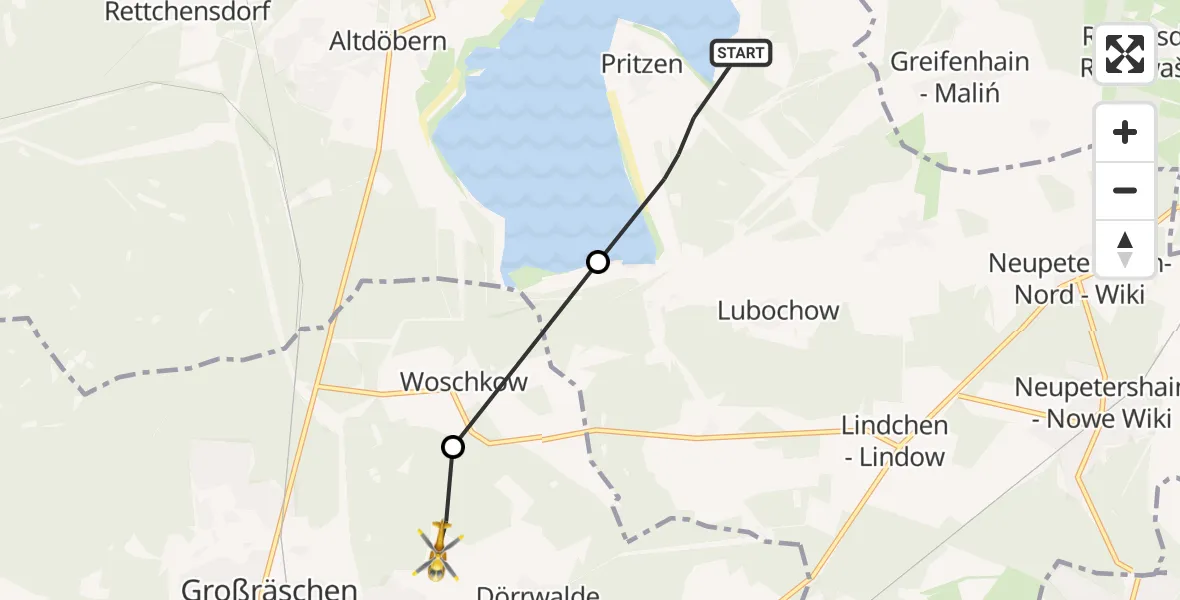 Flugroute Rettungshubschrauber Altdöbern - Großräschen, 07 September 2026, 11:42
