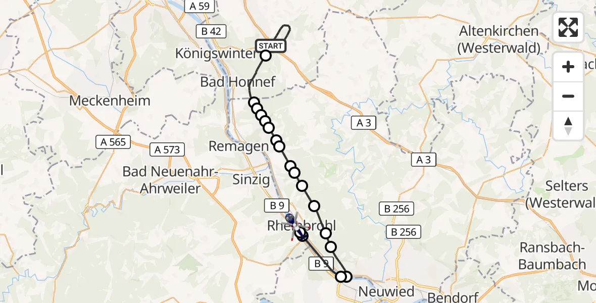 Flugroute Polizeihubschrauber Königswinter - Rheinbrohl, 07 September 2026, 11:46