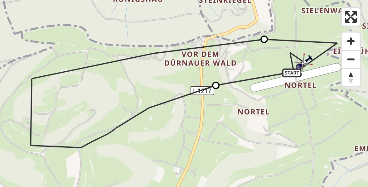 Flugroute Polizeihubschrauber Gruibingen-Nortel Flugplatz - Gruibingen-Nortel Flugplatz, 07 September 2026, 11:50