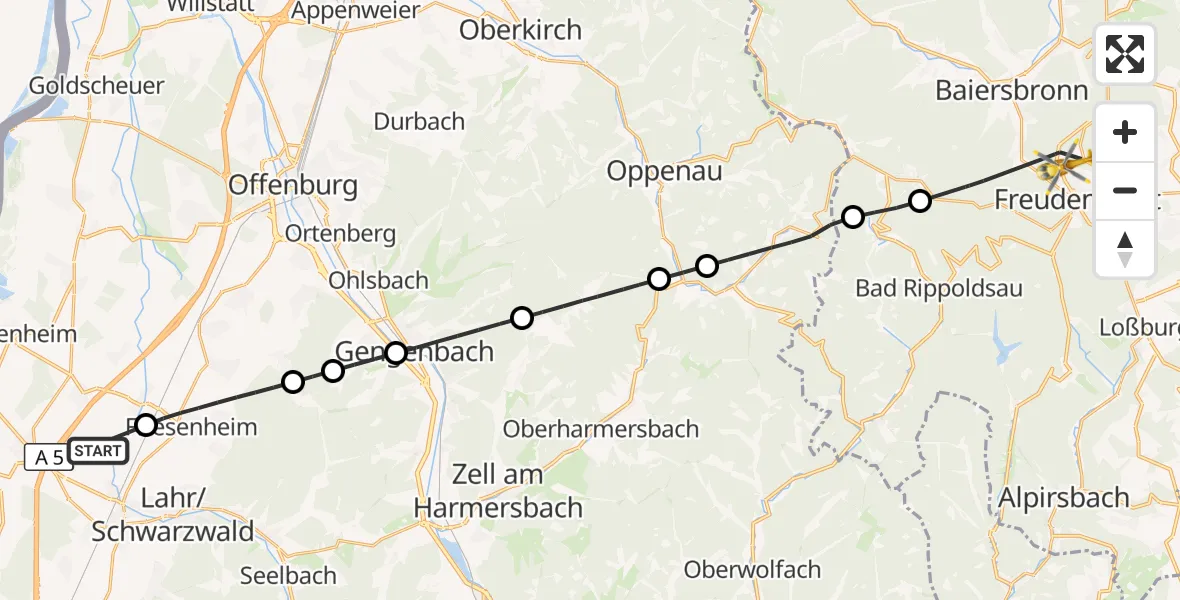 Flugroute Rettungshubschrauber Lahr Flughafen - Freudenstadt, 07 September 2026, 11:51