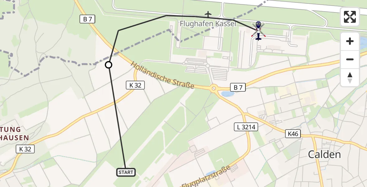 Flugroute Polizeihubschrauber Calden - Kassel Flughafen, 07 September 2026, 11:50