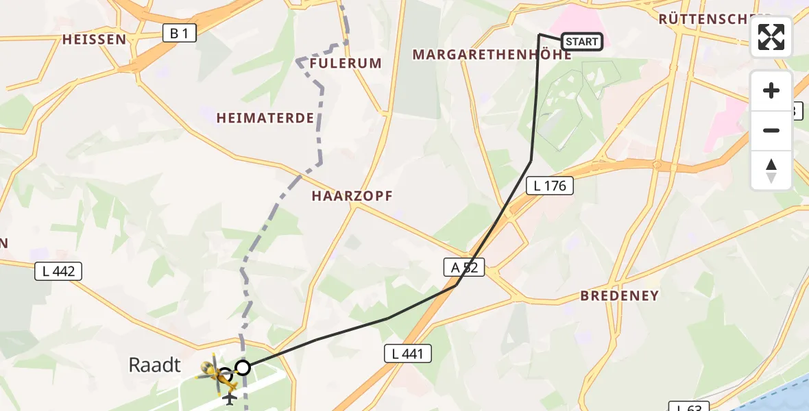 Flugroute Ambulanzhubschrauber Essen - Essen-Mülheim Flughafen, 07 September 2026, 11:55