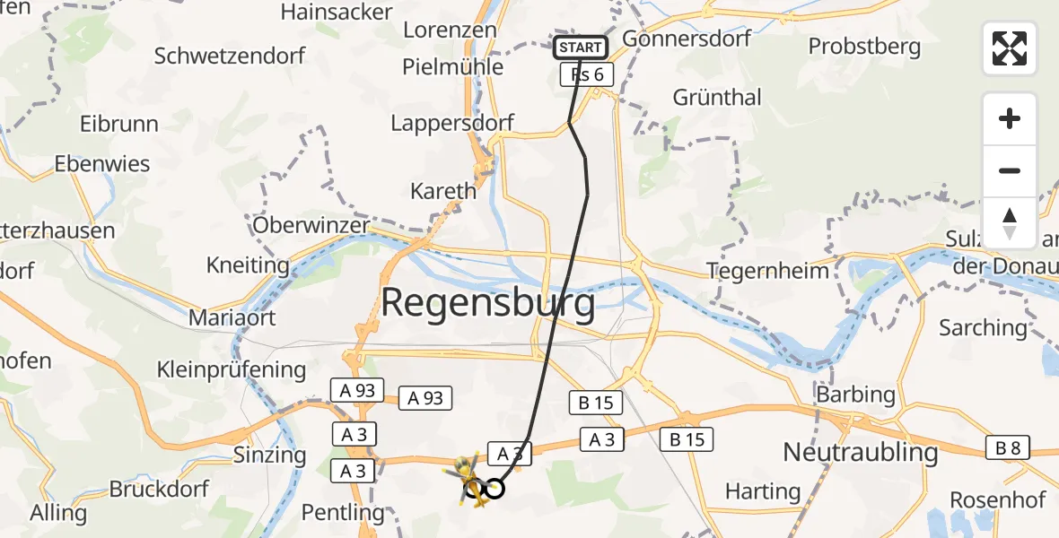 Flugroute Rettungshubschrauber Regensburg - DRF Air Rescue Station Regensburg / Regensburg University Hospital, 07 September 2026, 11:57