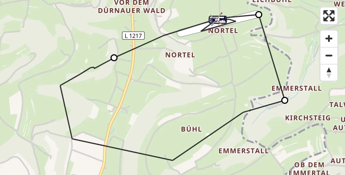 Flugroute Polizeihubschrauber Gruibingen-Nortel Flugplatz - Gruibingen-Nortel Flugplatz, 07 September 2026, 12:03