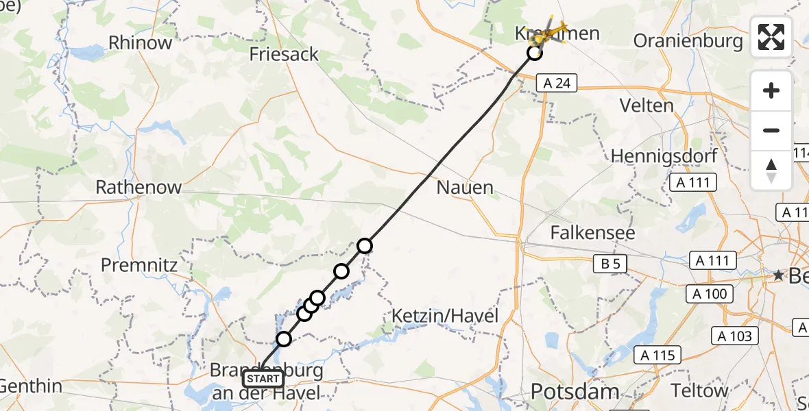 Flugroute Rettungshubschrauber Brandenburg an der Havel - Kremmen, 07 September 2026, 12:06