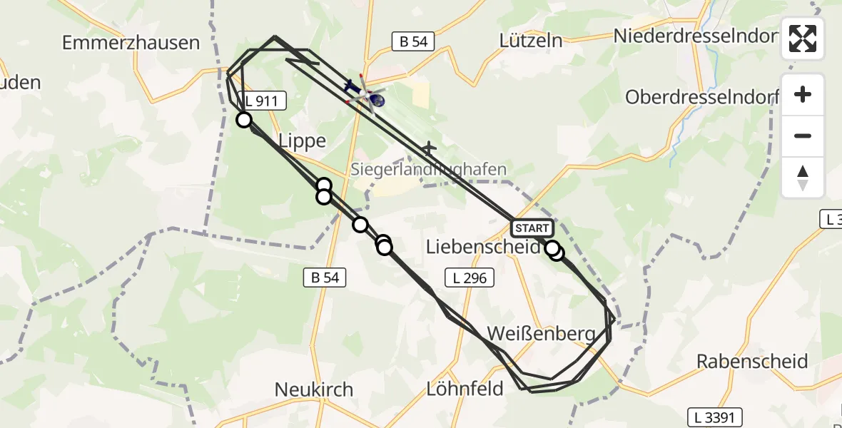 Flugroute Polizeihubschrauber Liebenscheid - Siegerland Flughafen, 07 September 2026, 12:07