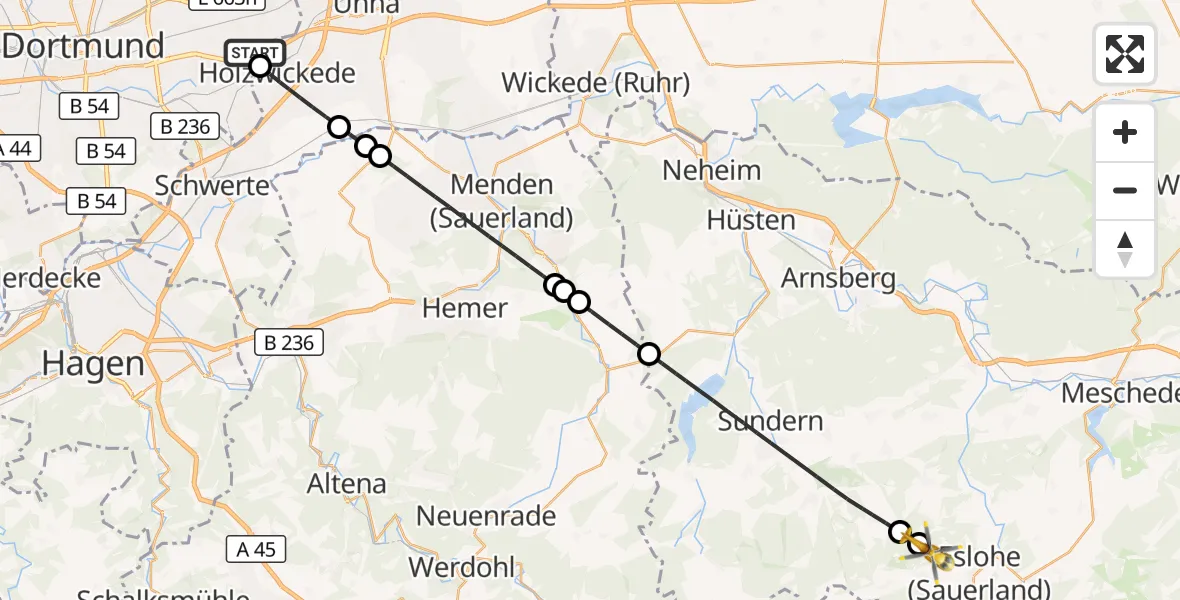 Flugroute Rettungshubschrauber Dortmund Flughafen - Eslohe (Sauerland), 07 September 2026, 12:08