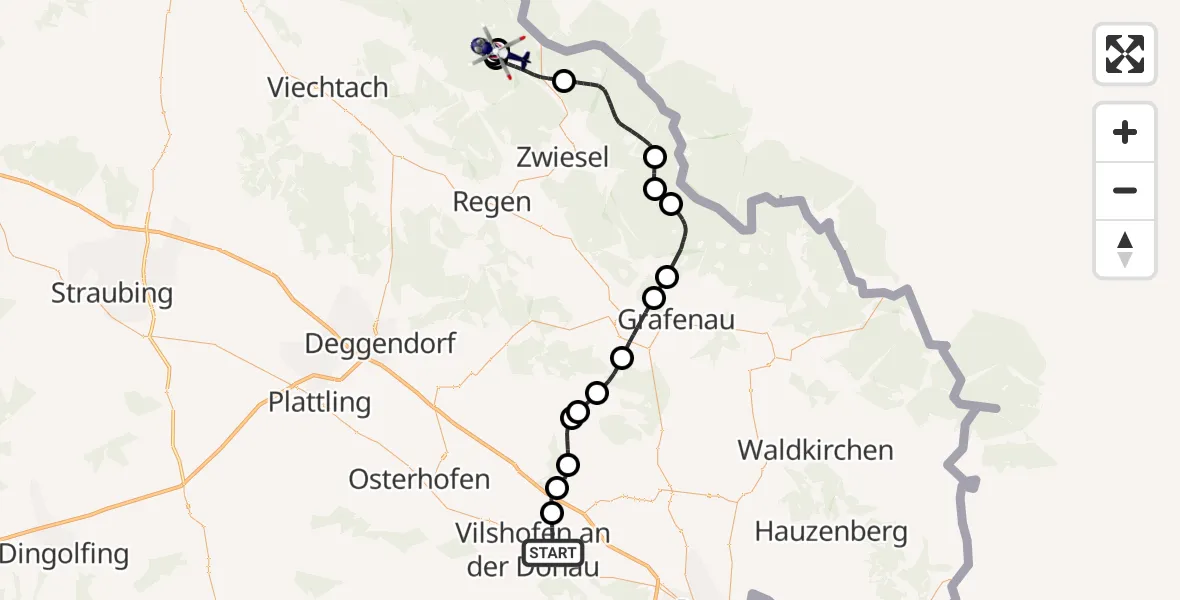Flugroute Polizeihubschrauber Windorf - Bayerisch Eisenstein, 07 September 2026, 12:09