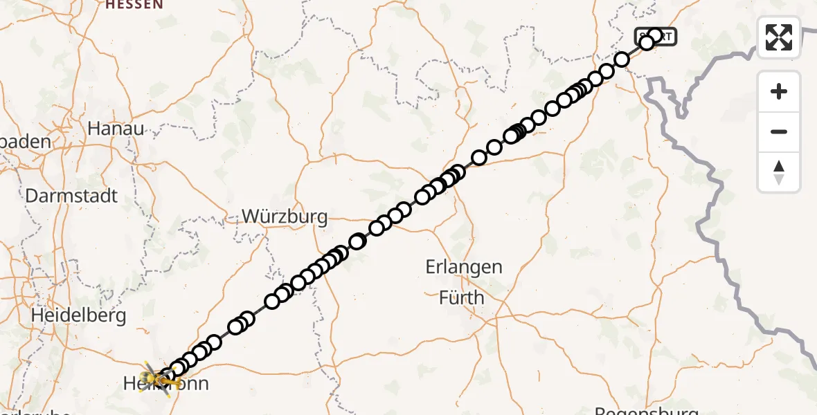 Flugroute Rettungshubschrauber Helios Clinic Plauen - Heilbronn Hospital, 07 September 2026, 12:11