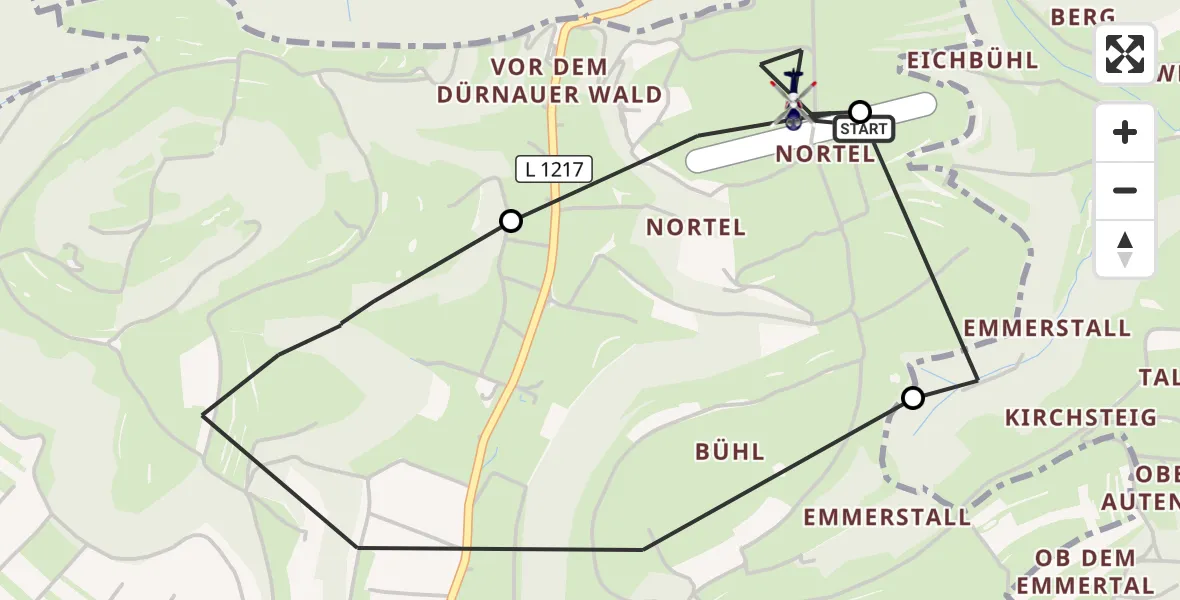 Flugroute Polizeihubschrauber Gruibingen-Nortel Flugplatz - Gruibingen-Nortel Flugplatz, 07 September 2026, 12:10