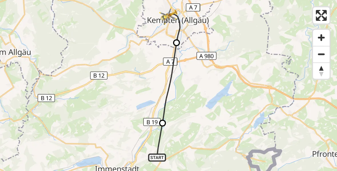Flugroute Rettungshubschrauber Rettenberg - Kempten (Allgäu), 07 September 2026, 12:16
