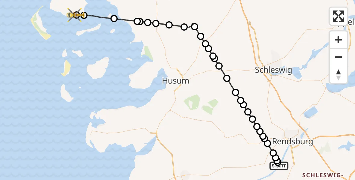 Flugroute Ambulanzhubschrauber Hörsten - Wyk auf Föhr Flughafen, 07 September 2026, 12:20
