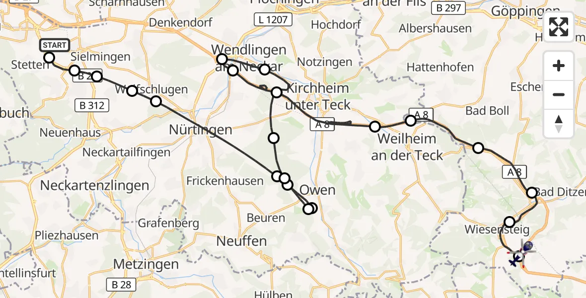 Flugroute Polizeihubschrauber Flughafen Stuttgart - Hohenstadt, 07 September 2026, 12:21