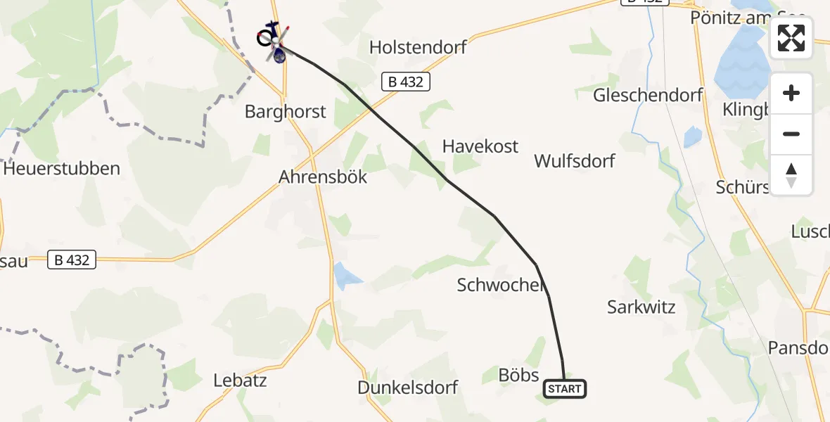 Flugroute Polizeihubschrauber Ahrensbök - Christoph 12 Luftrettungszentrum, 07 September 2026, 12:23