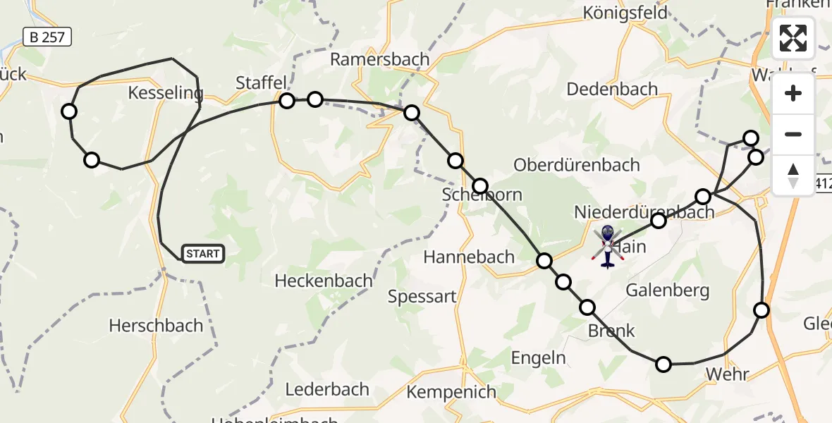 Flugroute Polizeihubschrauber Kesseling - Niederdürenbach, 07 September 2026, 12:28