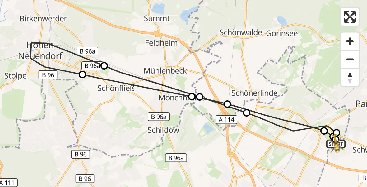 Flugroute Rettungshubschrauber Helios Clinic Berlin-Buch - Helios Clinic Berlin-Buch, 07 September 2026, 12:38