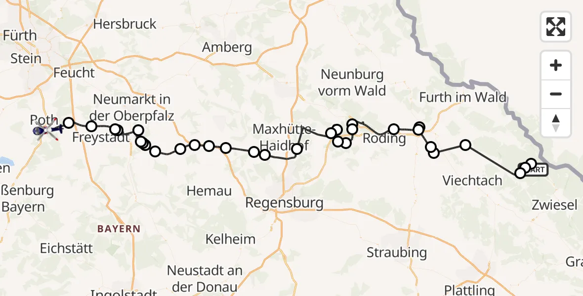 Flugroute Polizeihubschrauber Bayerisch Eisenstein - Roth, 07 September 2026, 12:38