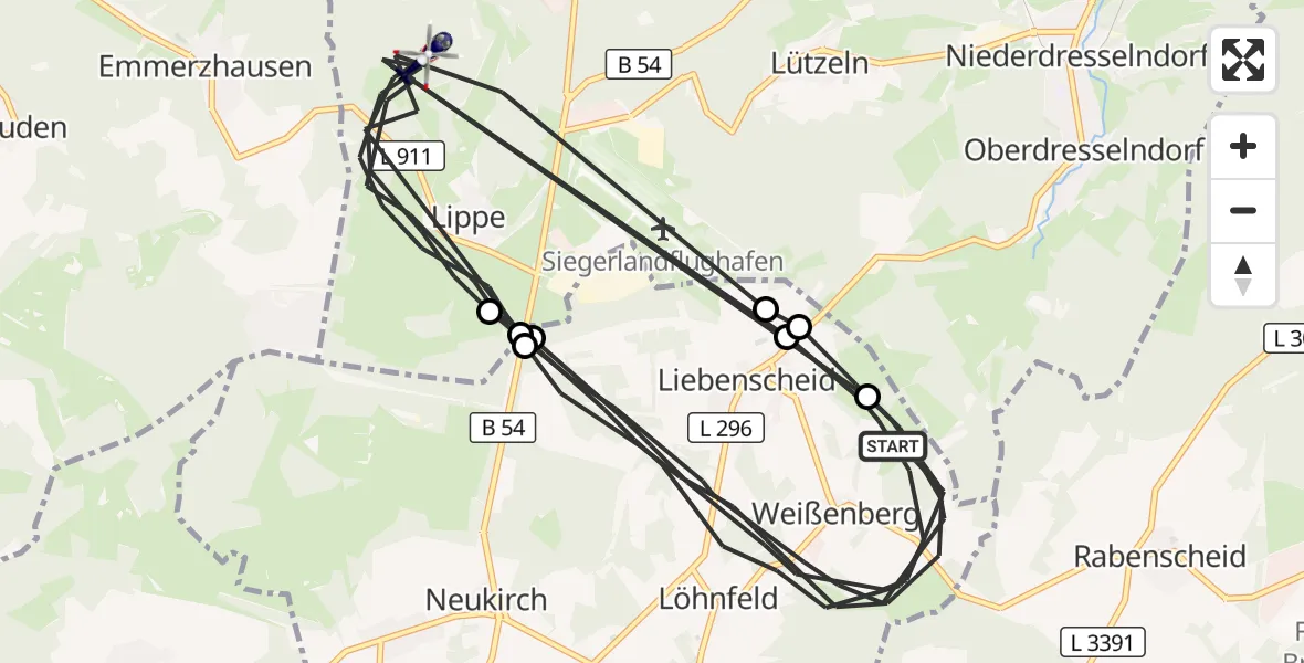 Flugroute Polizeihubschrauber Liebenscheid - Burbach, 07 September 2026, 12:41