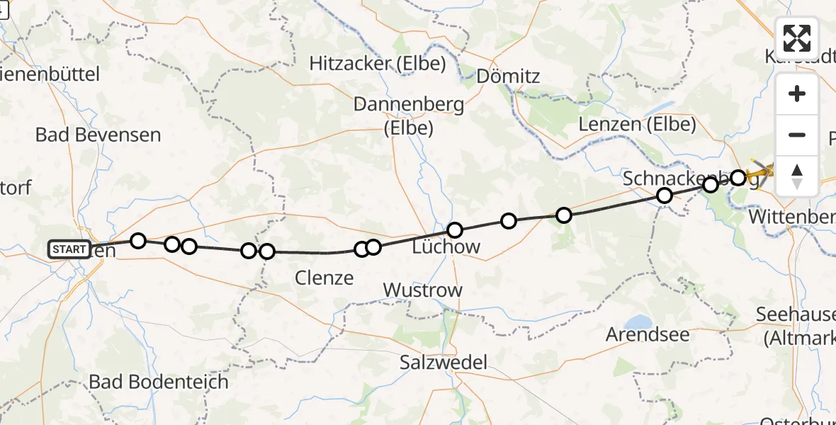 Flugroute Rettungshubschrauber Uelzen - Cumlosen, 07 September 2026, 12:41