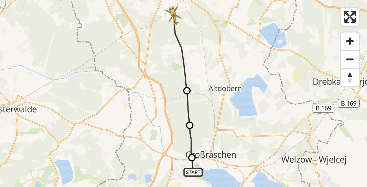 Flugroute Rettungshubschrauber Senftenberg - Calau, 07 September 2026, 12:46