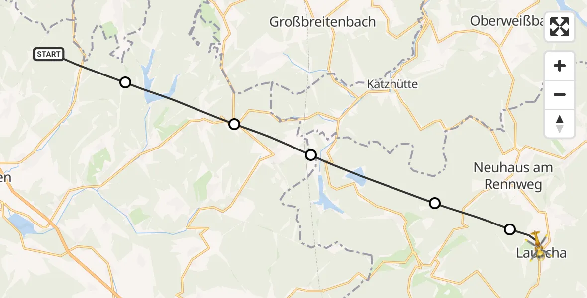Flugroute Rettungshubschrauber Schleusingen - Lauscha, 07 September 2026, 12:47