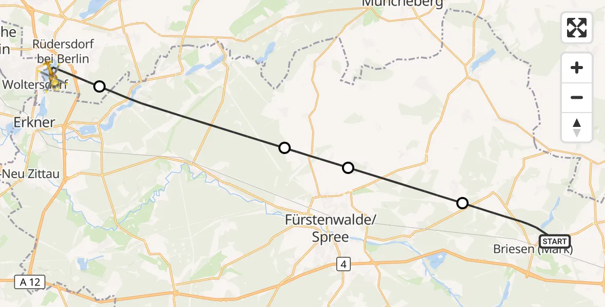 Flugroute Rettungshubschrauber Briesen (Mark) - Rüdersdorf bei Berlin, 07 September 2026, 12:48