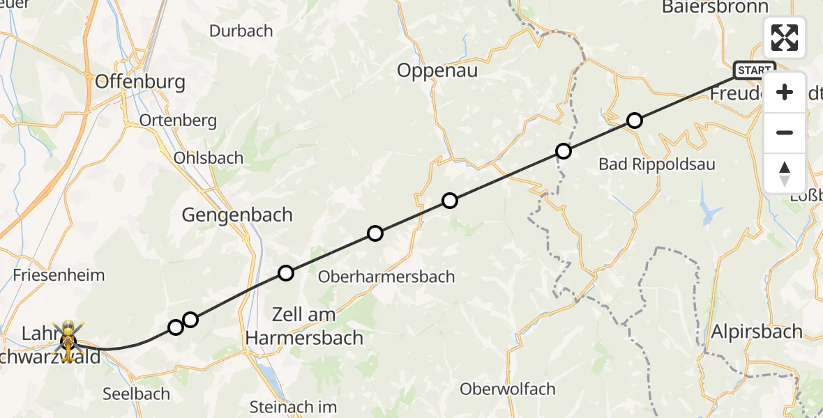 Flugroute Rettungshubschrauber Freudenstadt - Ortenau Hospital Lahr-Ettenheim Hubschrauberlandeplatz, 07 September 2026, 12:50