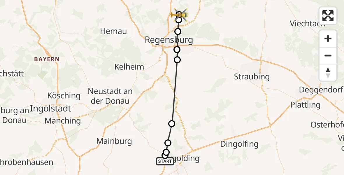 Flugroute Rettungshubschrauber Altdorf - Regenstauf, 07 September 2026, 12:50