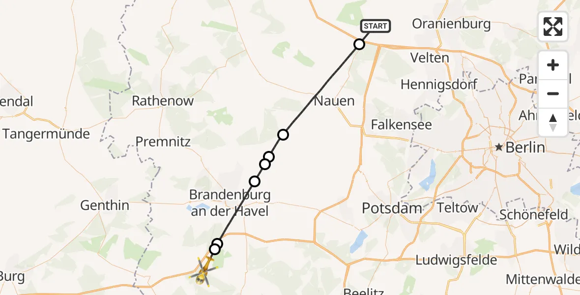 Flugroute Rettungshubschrauber Kremmen - Wollin, 07 September 2026, 12:51
